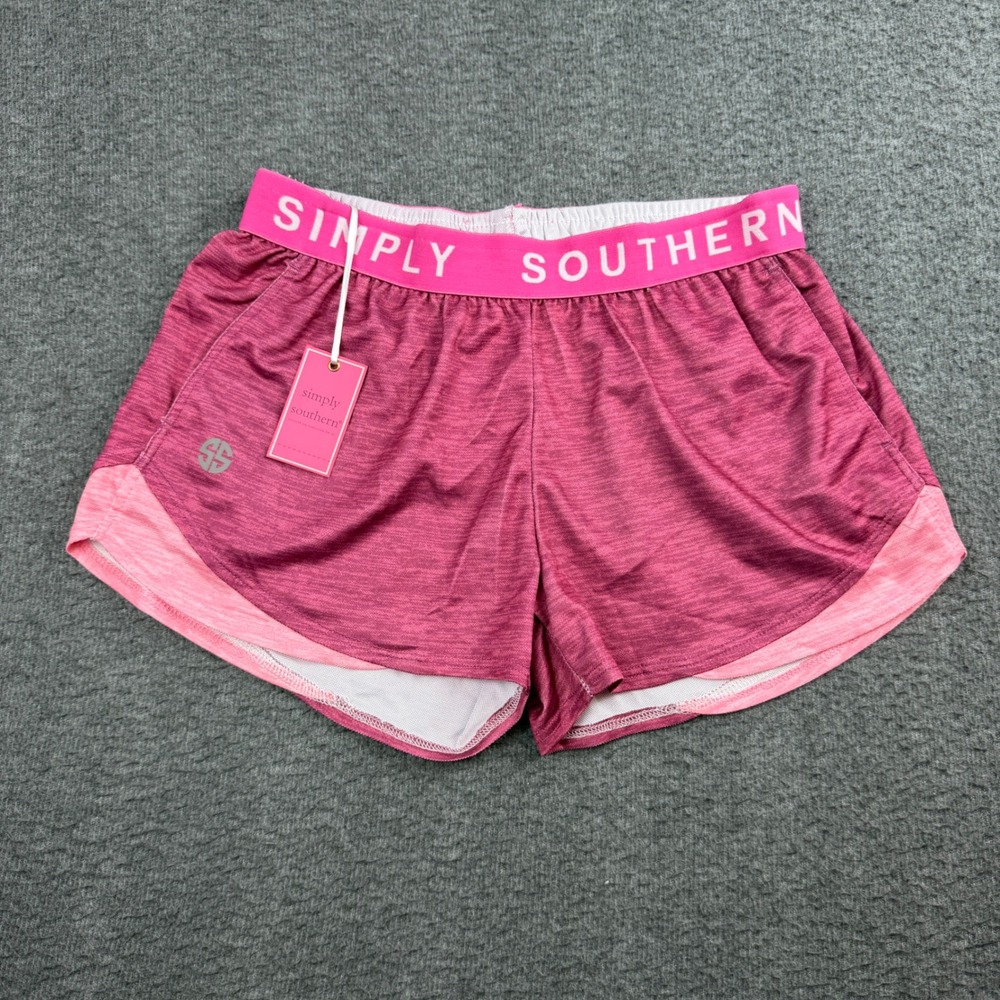 Simply Southern Running Shorts Women's Small Pink Space Dye Logo Waistband NEW